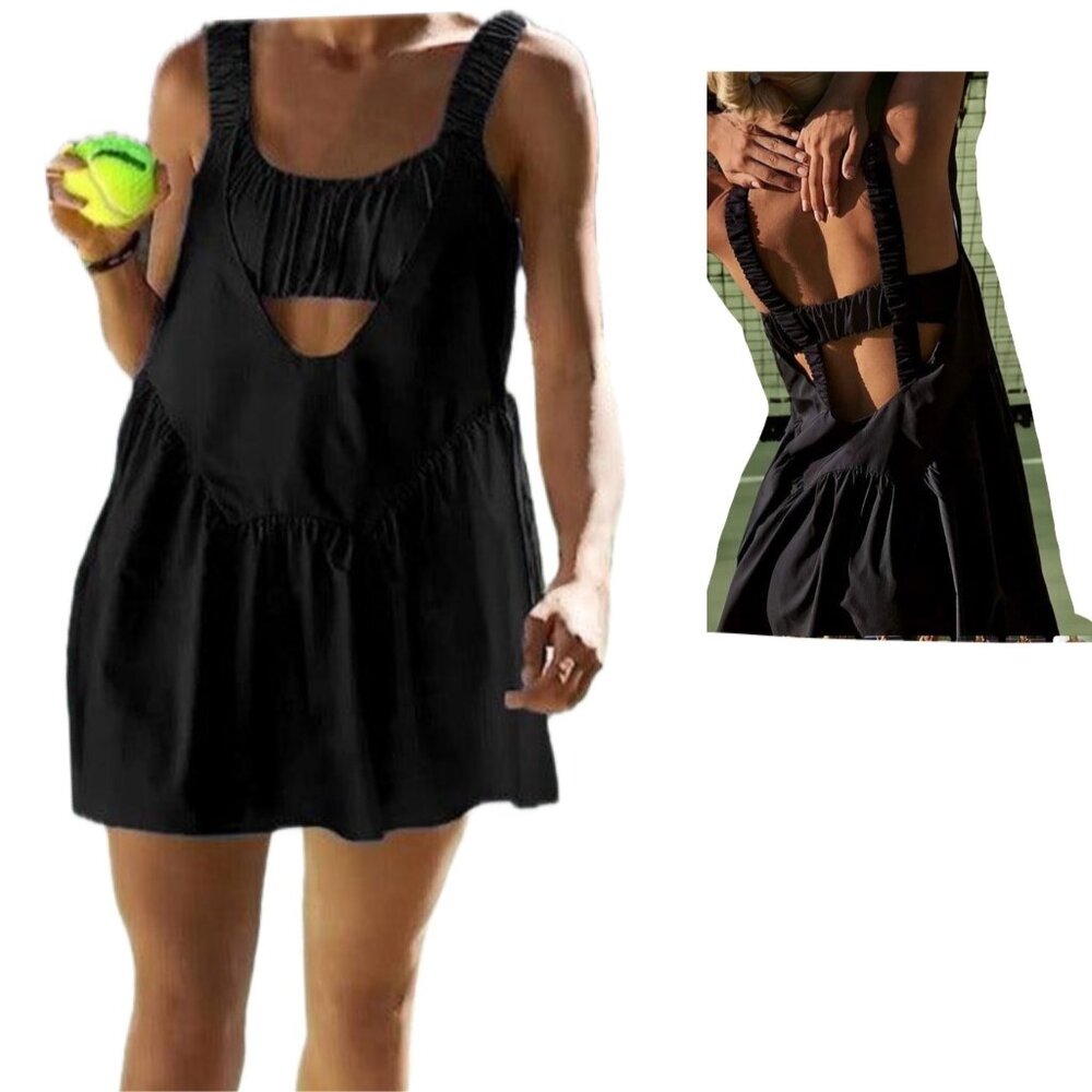 Anotherchill Black Workout Mini Dress Built-In Bra and Shorts Women Size Small